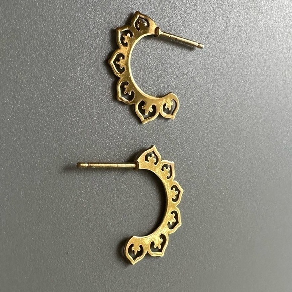 24K Gold Laser Cut Heart Half Hoop Earrings - Picture 7 of 12